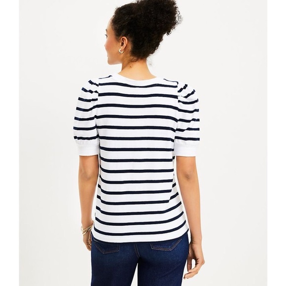 LOFT Puff Sleeve Striped Sweatshirt - Picture 2 of 6